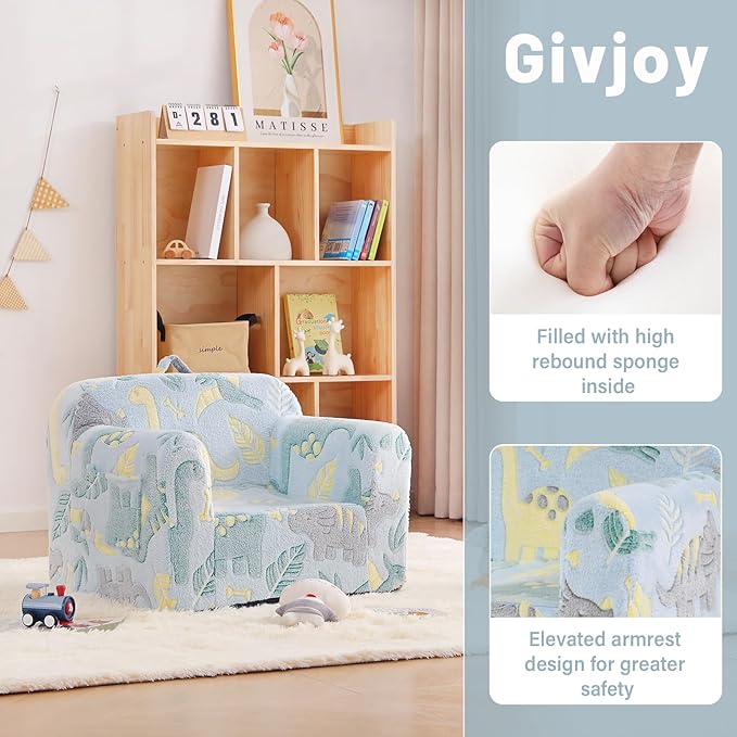 Toddler Chair Plush Kids Couch, Comfy Glow in The Dark Armchair with Removable and Washable Cover Carrying Handle Kids Sofa, Convertible Reading Chair Toddler Couch for Girls and Boys