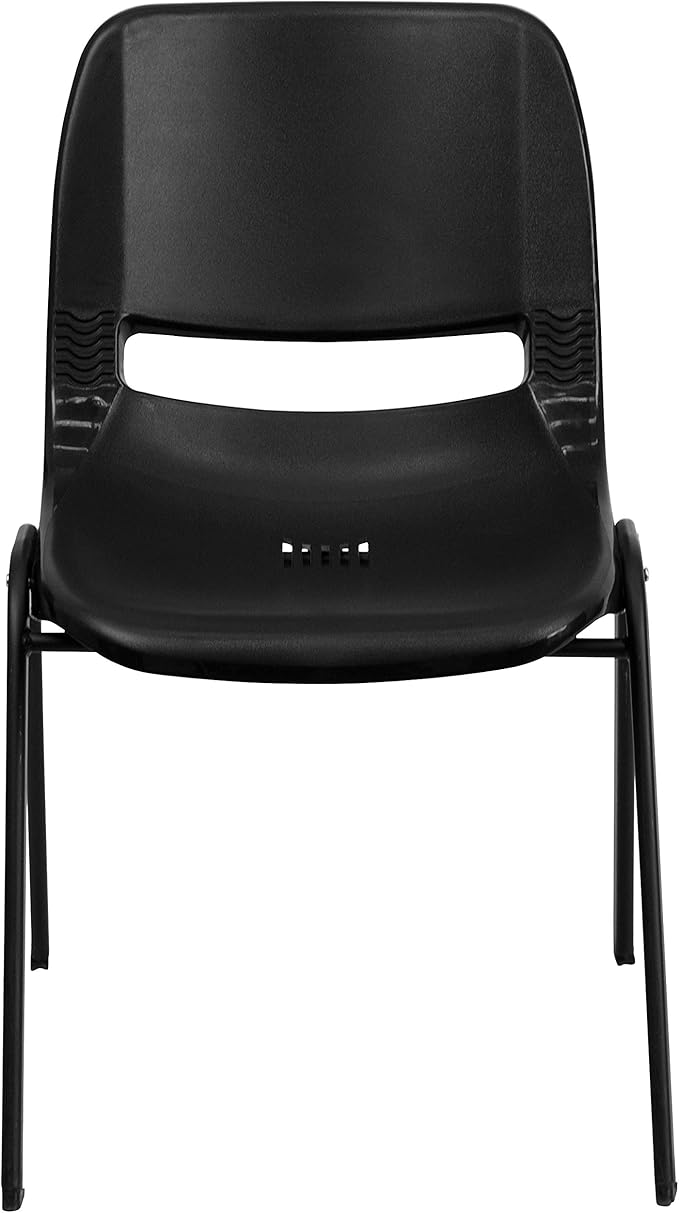 EMMA + OLIVER Kid's Black Ergonomic Shell Stack Chair - Black Frame and 14" H Seat