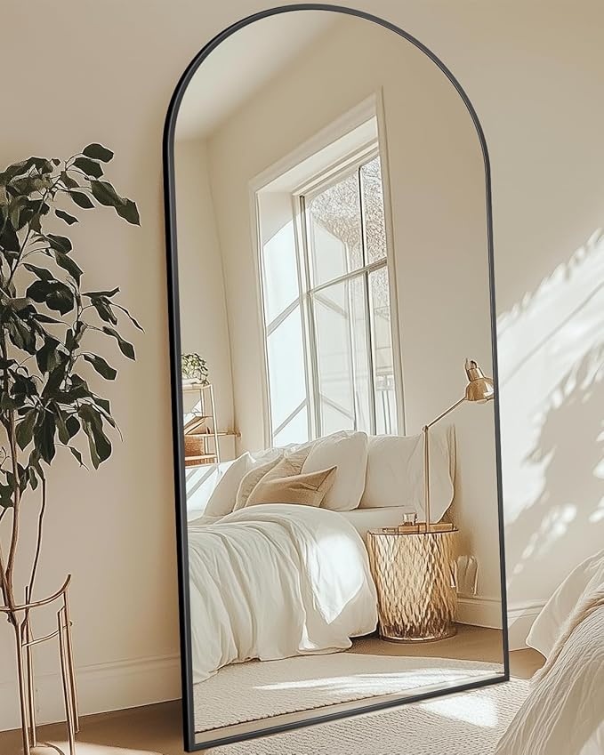 Full Length Mirror with Stand, 71"x28" Arched Full Body Mirrors, Large Stand Up Mirror, Aluminum Frame Floor Standing Mirrors, Freestanding Hanging Leaning Mounted for Bedroom Living Room Black