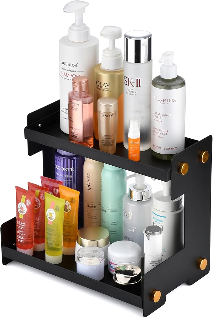 FFK 2 Tier Bathroom Countertop Organizer, Storage Shelf for Cosmetics, Ideal for Cabinet, Pantry, and Desktop, for Kitchen and Office