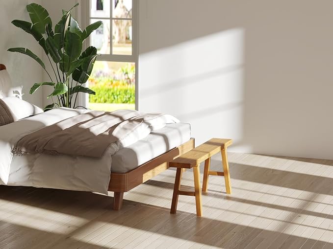 Handmade Solid Wood Noodle Bench 45 in Long Farmhouse Bench for End of Bed Entryway Slim Shoe Storage Stool Entry Stool Hallway Dining Farmhouse or Living Room