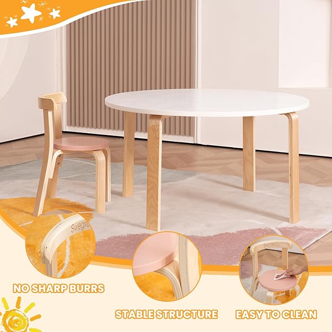 Swegrow Wooden Kids Chair, Toddler Chair for Table, Kids Stackable Chairs, Kid Wooden Furniture for Family/Playroom/Classroom（Set of 2-Color）