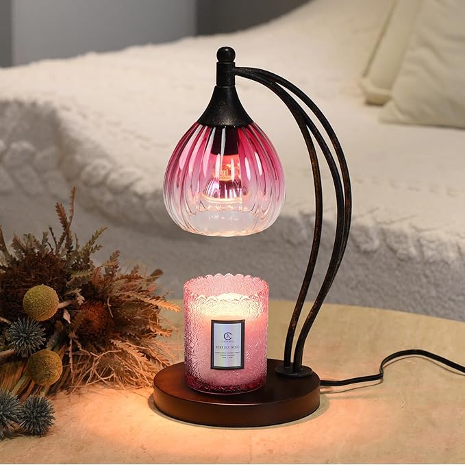 Candle Warmer Lamp with Timer -Dimmer Candle Warmer Light for Jar Candles -Electric Wax Melt Warmer Lamp, Birthday Gifts for Women Mom House Warming Gifts New Home Decor Ruby Red Gradient 2 Bulb
