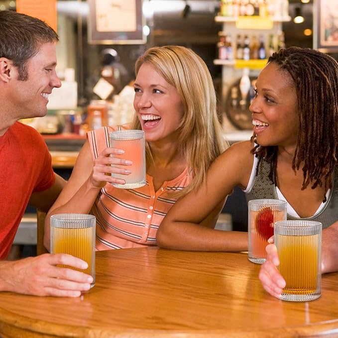 INSETLAN Set of 8 Ribbed Glassware - 4 Large Glasses 17 oz, 4 Rocks Glass Cups 10 oz, Vintage Glassware Cocktail Glasses, Ideal for Beer, Juice, Water, Ice Coffee Cup, Whiskey, Mixed Drinkware