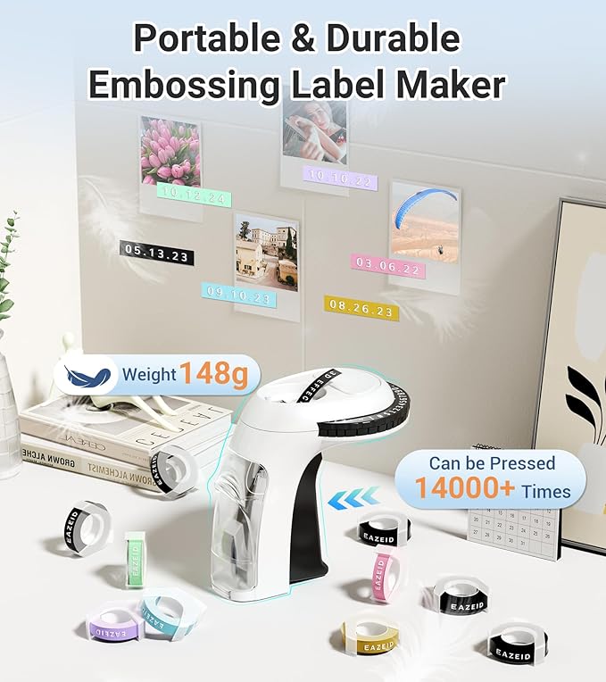 Embossing Label Maker Machine with Tapes, Vintage Embossed Label Maker Manual, Retro 3D Black Emboss Labeler with 10 Rolls 9mm Macaroon Embossing Label Tapes for Home Scrapbooking Supplies, DIY Craft