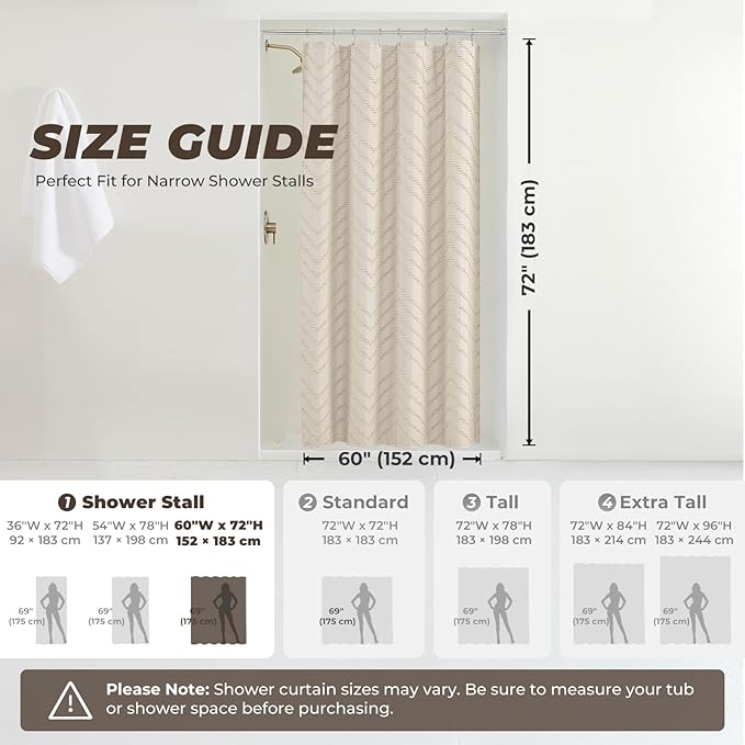 Beige Boho Fabric Shower Curtain 60 x 72 Modern Shabby Chic Textured Tufted Chevron Striped Minimalist Cloth Bathroom Shower Curtain