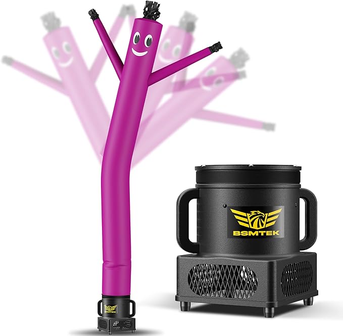 7FT Air Inflatable Waving Tube Man Set with Blower & Wheel, Air Puppet Dance Artist for Mall Opening, Amusement Park, Outdoor Decoration，Purple