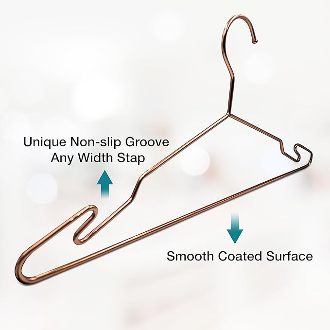 Luxurious Hanger Set Premium Metal Hangers with Unique Hook Design Durable & Sturdy Coat Hangers 3.2mm Thick Withstands 15lbs Weight Smooth Finish Compact Shirt Hangers - 20 Pack Rose Gold