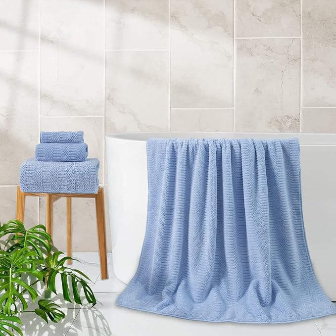 4 Piece Extra Large Bath Towels Set 35x70 Inches, Blue Oversized Soft Bath Sheet Towels 600 GSM Highly Absorbent Quick Dry Towels Set for Bathroom Hotel Spa