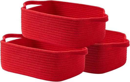 KALLAX Small Woven Basket, 12 x 8 x 4.5 Inches, Small Storage Baskets for Organizing, Gift Baskets Empty, Cute Rope Shelf Closet Storage Bins for Shelves, Dog Toy Basket, Red