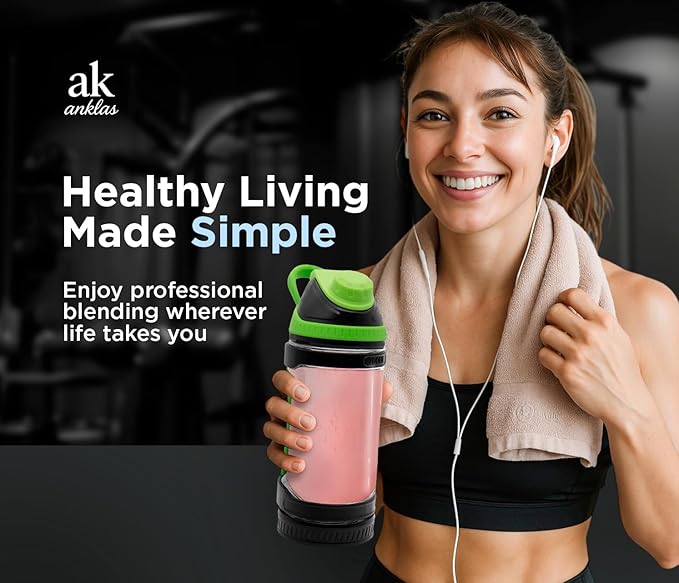 Rechargeable Smoothie Blender 700ml – Portable Mini Travel Blender for Shakes and Smoothies with Six Stainless Steel Blades and USB Charging (Black and Green)