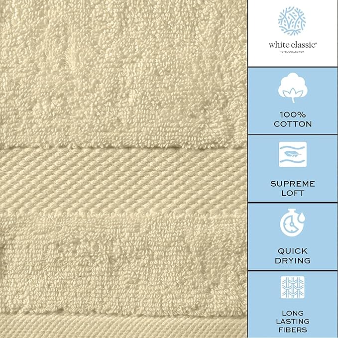 White Classic Luxury Bath Towels Set of 4 Large - 700 GSM Cotton Ultra Soft Bath Towels 27x54 | Highly Absorbent and Quick Dry | Hotel Towels for Bathroom Luxury, Plush Shower Towels, Beige