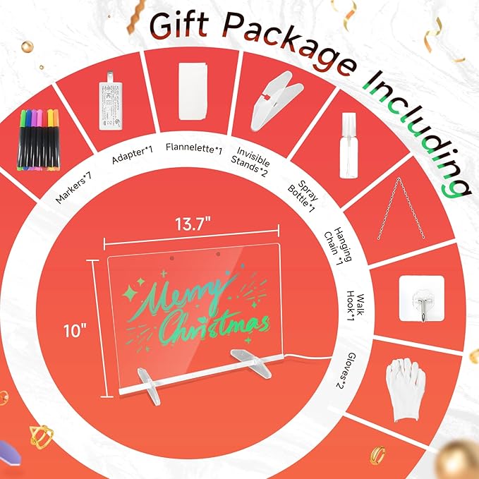 Lumiboard Led Drawing Board for Kids,13.7"*10.1"Acrylic Light Up Drawing Dry Erase Board for Kid,Doodle Board with 7 Lights, 4 Dynamic Modes Led Message Writing Board Led Note Board for Office/School