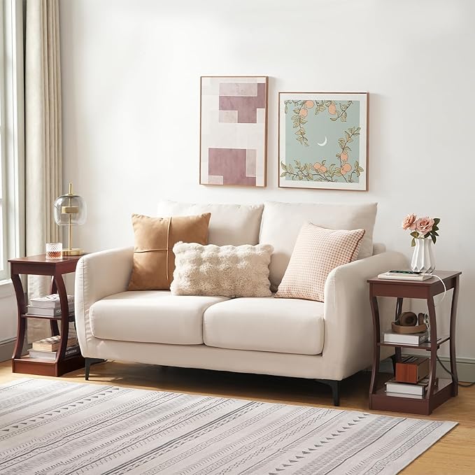 End Table with Charging Station, Side Table with USB Ports and Outlets, 3 Tier Nightstand with Storage Shelf for Small Spaces, Living Room, Bedroom, Cherry ETWA53E01