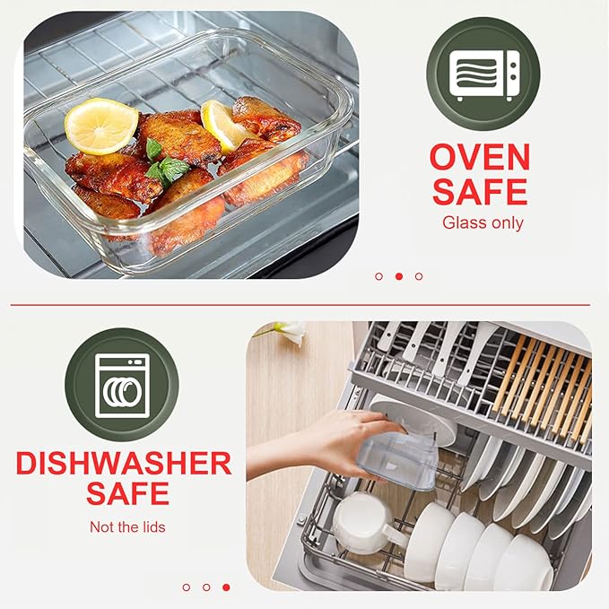 30 Pieces Glass Food Storage Containers Set, Glass Meal Prep Containers Set with Snap Locking Lids, Airtight Glass Lunch Containers, Microwave, Oven, Freezer & Dishwasher, Red