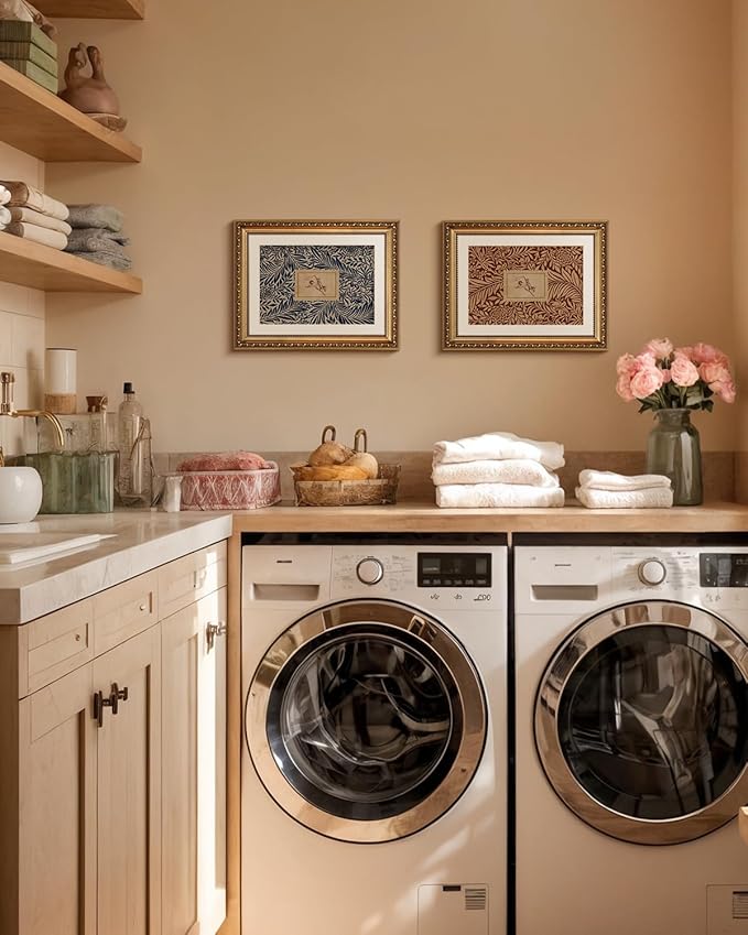 VIYYIEA Gold Framed Wall Art, Stamp Red Canvas Print Home Decor Vintage Art Painting Picture Bathroom Wall Decor, Collection Artwork for Living Room Bedroom Kitchen Office - 14L x 11W