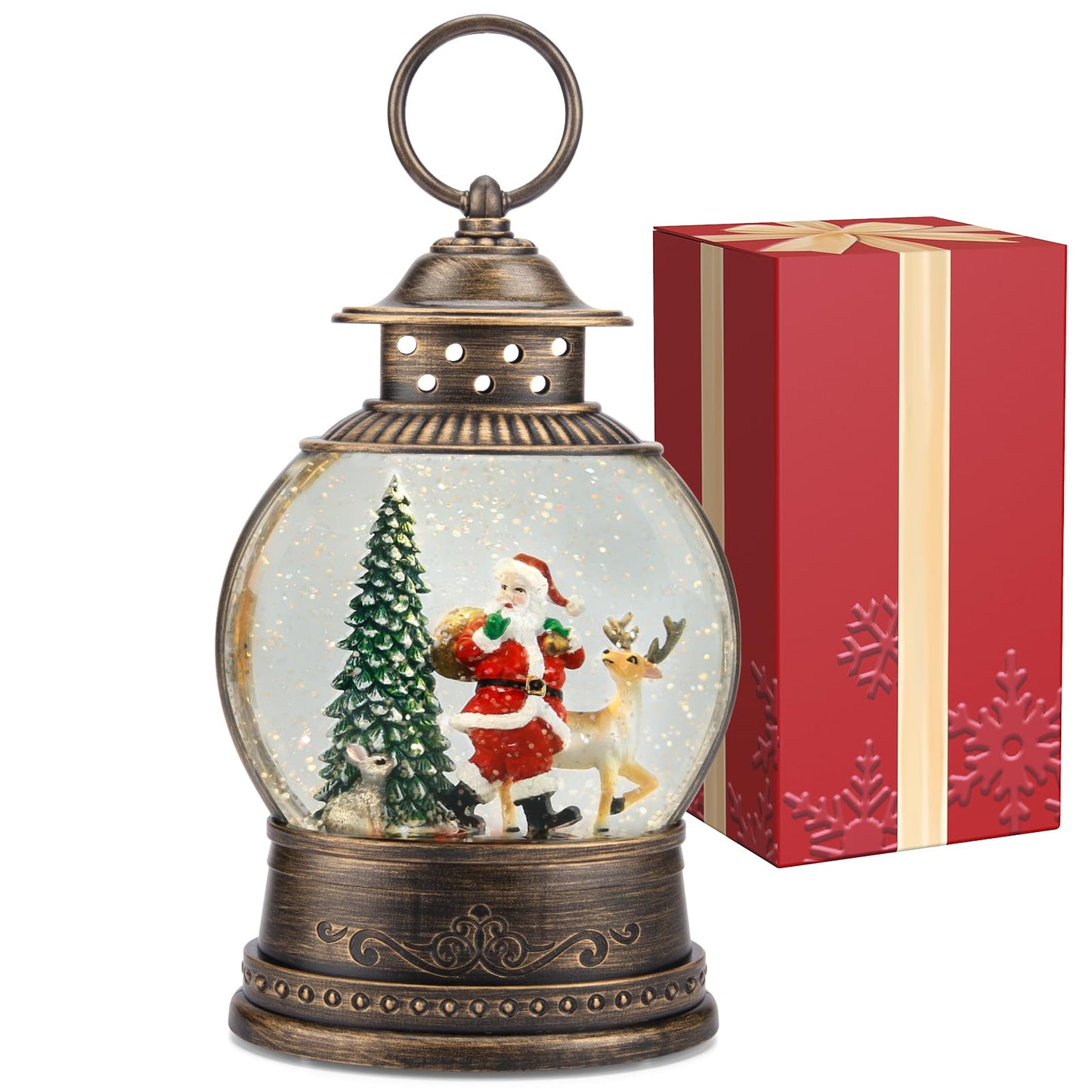 Christmas Snow Globes Christmas Decorations, Lighted Musical Snow Globes Lantern, Santa Decoration Indoor Home Décor & Gift, 6H Timer, USB/Battery Operated