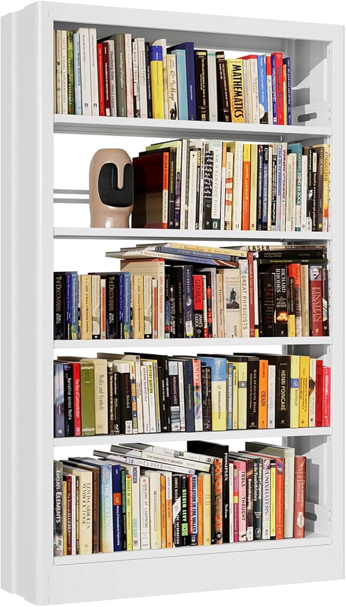 71" Metal Book Shelf,5 Tier Bookshelf with Adjustable Shelves,White Bookshleves and Bookcases,Heavy Duty Library Book Case,Modern Open Bookshelf for Living Room,Bedroom,Office (White)