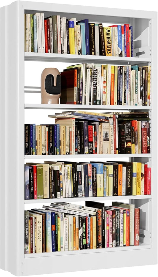 71" Metal Book Shelf,5 Tier Bookshelf with Adjustable Shelves,White Bookshleves and Bookcases,Heavy Duty Library Book Case,Modern Open Bookshelf for Living Room,Bedroom,Office (White)