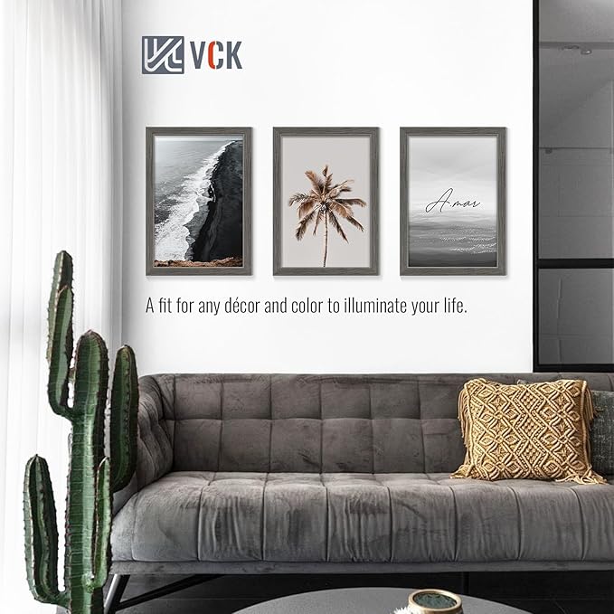 VCK 13x19 Picture Frame Set of 4 - Grey, Gallery-Quality Wood Poster Frames, 1.1-Inch Wide Border, Polished Plexiglass, Vertical or Horizontal Wall Display for Photo/Art/Prints, Grey