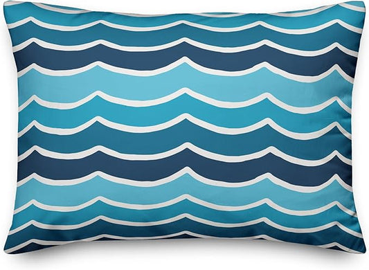 Waves Indoor/Outdoor Pillow | Decorative Pillows for Living Room Couch Bed Sofa Patio, Fluffy Soft Cushion | Water Resistant Blue, 14x20