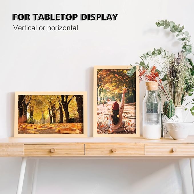 KINLINK 8.5x14 Picture Frame Natural, Solid Wood Frames with Acrylic Plexiglass, Tabletop and Wall Display Photo Frame, Set of 4