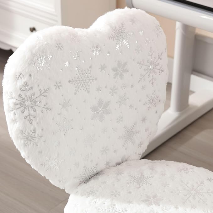 Kids Desk Chair - Girls Students Study Adjustable Computer Chair with Cute Heart Back for Home/Bedroom/School/Dorm, Snow White