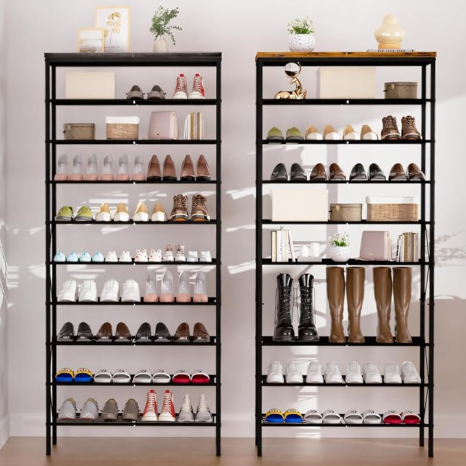 10 Tiers Shoe Storage Organizer, Large Capacity Shoe Shelf Holds 32 Pairs of Shoes,Black