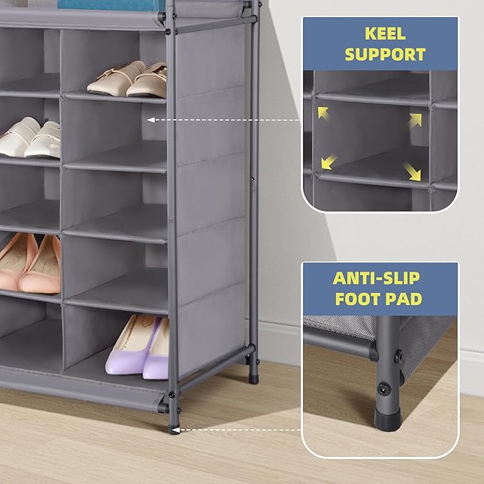 STORAGE MANIAC Stackable Shoe Cubby Organizer, Free Standing Shoe Cube Rack for Entryway, Bedroom, Apartment, Closet, 20-Cube Gray