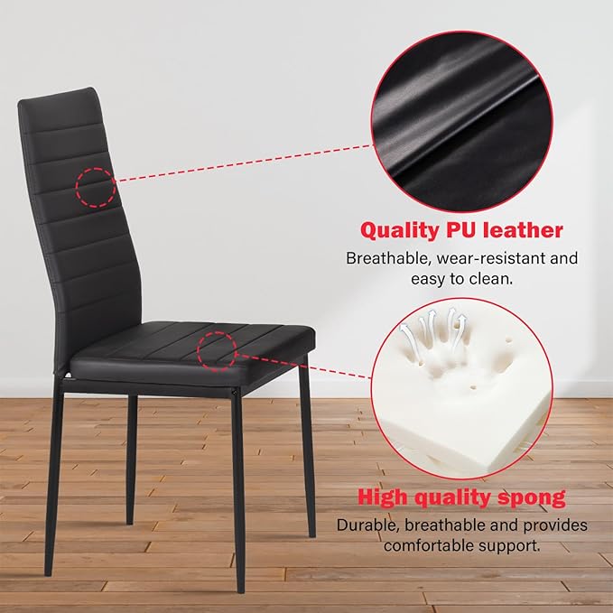 PayLessHere Dining Table and Chairs Set, Modern Rectangular Marble Table top with 4 Chairs PU Leather for Dining Room and Kitchen, Black Marble