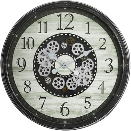 30" Farmhouse Series Wall Clock, Vintage Industrial Style, Steampunk 3D Arabic Numeral, Moving Gear Wall Decor for Living Room, Dining Room, and Entryway
