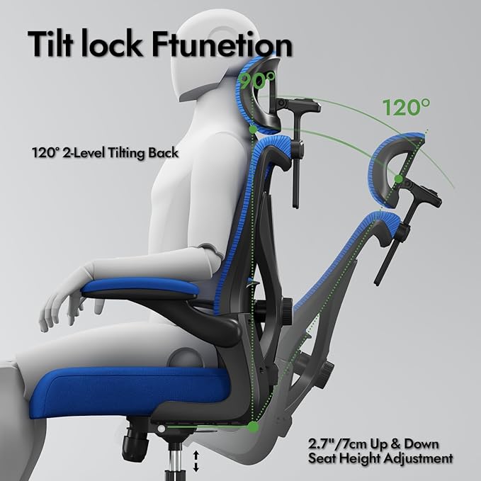 Ergonomic Office Chair - X-Shaped Computer Desk Chair Comfy, Gaming Chair, Office Chair with Lumbar Support, Mesh Office Chairs with Headrests, Desk Chair for Long Hours (Black Blue)