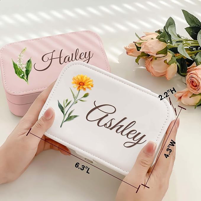 Personalized Jewelry Box Gifts for Women Custom Travel Jewelry Case Organization Leather Customized Birthday Anniversary Bridesmaid Gifts