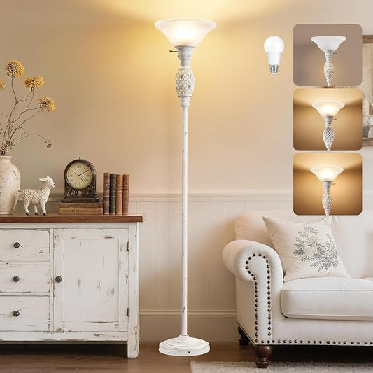 70" Floor Lamps for Living Room with Nightlight, Torchiere Floor Lamps Standing Lamp with Glass Shade, Vintage Floor Lamp with Rotary Switch,Tall Lamps for Home, Bedroom, Office, Corner,Bulb Included
