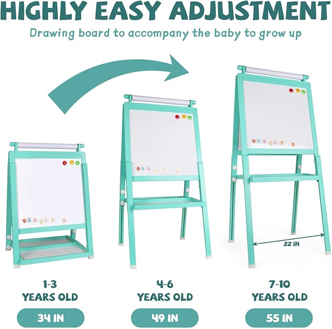 Wooden Art Easel for Toddlers Foldable Kids Easel with Paper Roll Children Double-Sided Whiteboard & Chalkboard Standing Educational Painting and Drawing Easel