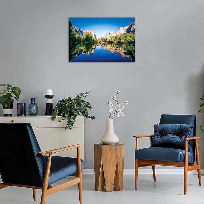 SKASNFAI Yosemite National Park Canvas Wall Art Forest Artwork Blue Lake Picture Prints Framed Home Decor for Bedroom Living Room (28x44 inch)