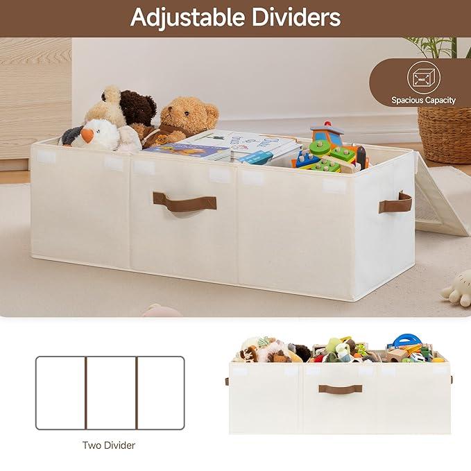 StorageWorks Large Toy Storage Bins with Lids, Collapsible Sturdy Toy Chests, Storage Chests with Dividers for Nursery, Living Room, Playroom, Bedroom, Beige, 2-Pack