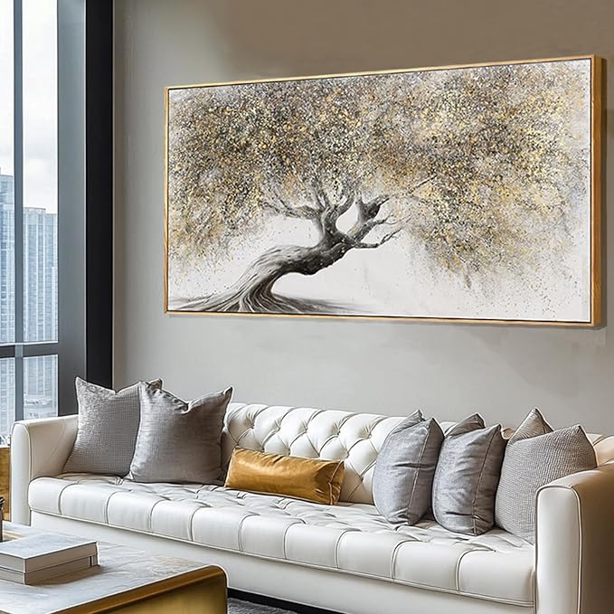 Tree Pictures Wall Decor Gold Canvas Paintings Plant Pictures Wall Art 24"x48" Landscape Decorative Prints for Bedroom Office