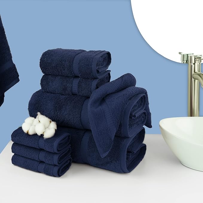 Chakir Turkish Linens | Hotel & Spa Quality 100% Cotton Premium Turkish Towels | Soft & Absorbent (8-Piece Towel Sets, Navy Blue)