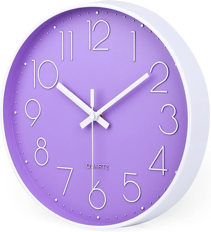jomparis Purple Wall Clock 12 Inches Silent Quartz Wall Clock for Bedroom,Home,Living Room