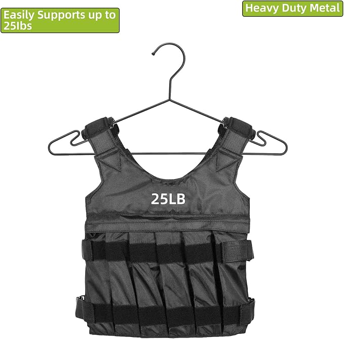 Heavy Duty Metal Hangers - 4mm Thick, 25lbs Weight, Unique Hook Design, Black - 10 Pack