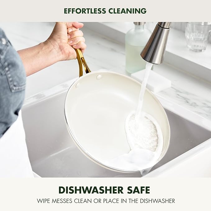 GreenPan 12 Piece Nonstick Swift Cookware Set, Ceramic PFAS-Free Pots & Pans with Lids, Dishwasher & Oven/Broiler Safe to 600F, Kitchen Cooking Set, Sauce, Saute, Stock, Frying Pans, Cream