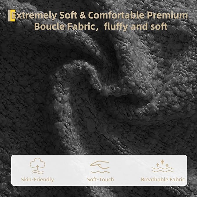 HOMBCK Full Size Boucle Bed Frame, Upholstered Bed Frame Full with Headboard, Soft BedFrame with Thickened Footboard, Soft Rounded Corners, No Box Spring Required, Easy Assembly, Black