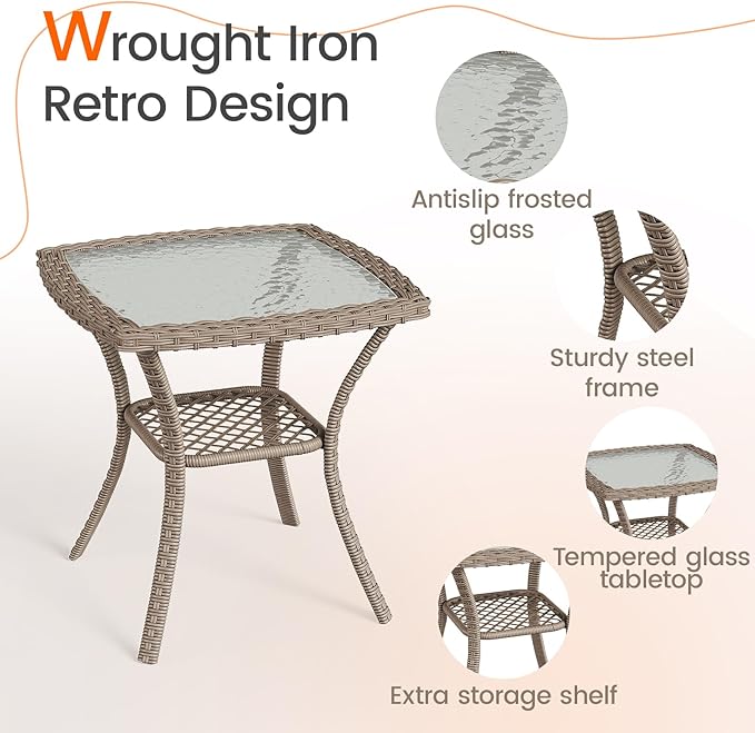 UDPATIO Patio Furniture Set 360 Swivel Chair 3 Piece Patio Set Wicker Outdoor Chair with Coffee Table for Yard, Bistro, Balcony