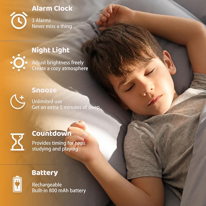 Capybara Kids Alarm Clock with Night Light, Digital Alarm Clocks for Bedrooms, Cute Kawaii Capibara Loud Ok to Wake Up Rechargeable, Snooze, 3 Alarms