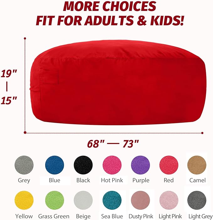 7FT Bean Bag Chair with Ultra Soft Velvet Cover Bean Bag Sofa with Memory Foam Bean Bag Chairs with Large Size Lazy Sofa for Dorm Office Living Room Bedroom Red 7'