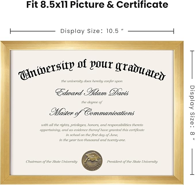 upsimples Certificate Frame with High Definition Glass, 8.5 by 11 Picture Diploma Document Frames for Wall and Tabletop, Gold 5 Pack