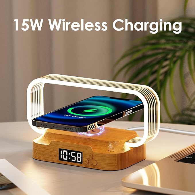 Donewin Small Nightstand Lamp with Wireless Charger,Cute Bedside Lamp with Clock,Small Table Lamp for Bedroom,Mini Night Light for Bedroom,Tiny Light as Gift,Stepless Dimmable,3 Color Modes
