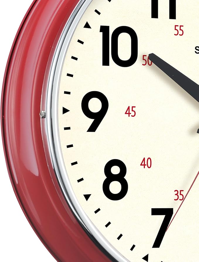 Wall Clock Metal 12.4" Countryside Style Wall Clocks Retro Vintage Classical Silent Non Ticking Easy to Read for Living Room/Kitchen/Bedroom/Office/Bar(12.4" Red)