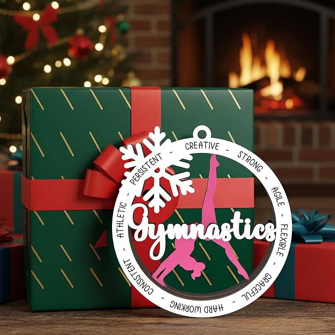 Gymnastics Christmas Ornament 2025-2 Layer Wooden Gymnastic Ornaments for Christmas Tree - Gymnastics Ornament for Girl - Gymnast Gifts for Girls, Athletes - Gymnast Wood Hanging Decor Ornaments